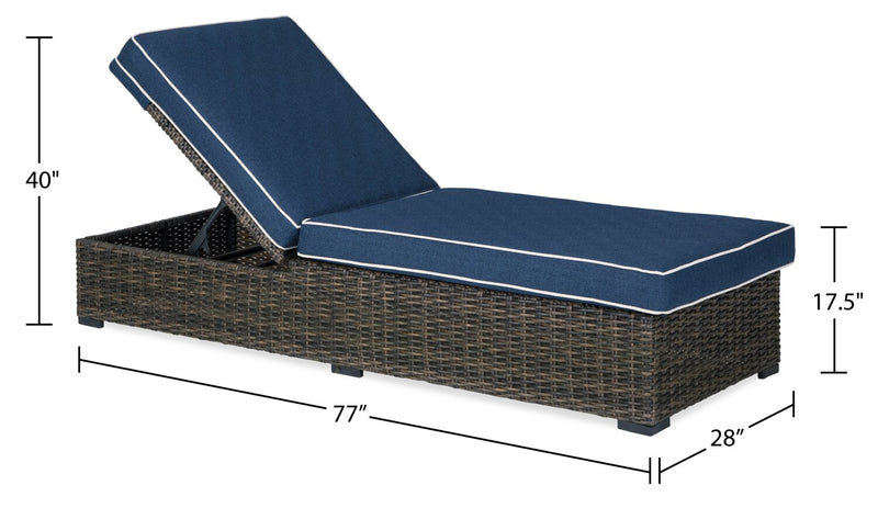 Hilo Outdoor Patio Lounger with Adjustable Backrest -UV & Weather Resistant - Brown/Blue