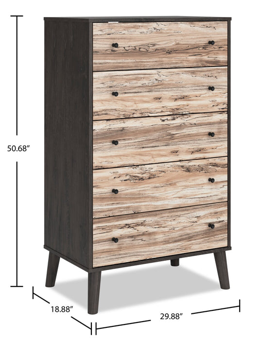 Wolf Bedroom Chest of Drawers, 5-Drawer, 29.9\"W x 50.7\"H, Modern Mid-Century - Two-tone Brown & Natural