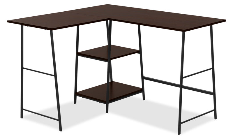 Evlin 42\" L-Shaped Office Desk with Shelves - Espresso