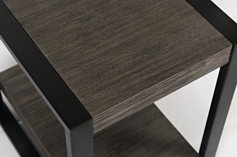 Apex 18\" Modern Chairside Table with Shelf - Grey with Black Metal Legs