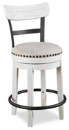 Otis Counter-Height Stool with Swivel Seat, Vegan Leather Fabric, Metal - White