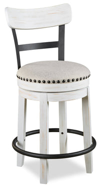 Otis Counter-Height Stool with Swivel Seat, Vegan Leather Fabric, Metal - White 