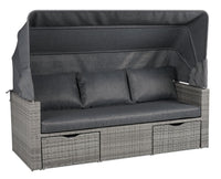 Cuba Canopy Outdoor Patio Conversation Set with Canopy Sofa, Ottoman & 2 Self-Storing Ottomans - Hand-Woven Resin Wicker, UV & Weather Resistant - Charcoal