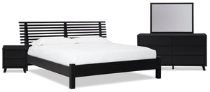 Shaw 6pc Bedroom Set with Bed, Dresser, Mirror & Nightstand, Modern, Black - King Size