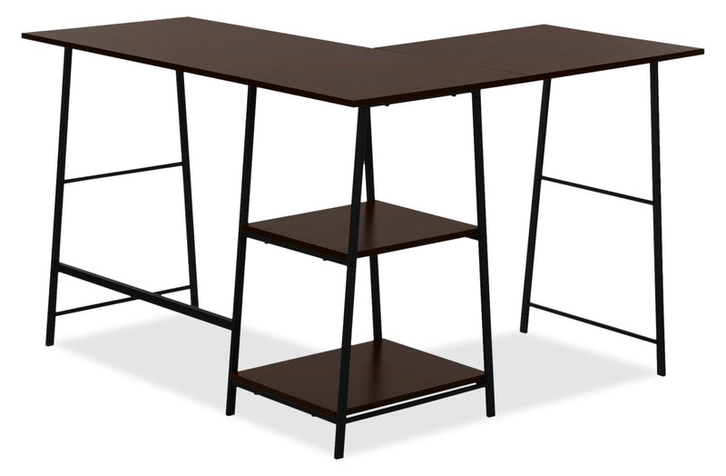 Evlin 42\" L-Shaped Office Desk with Shelves - Espresso
