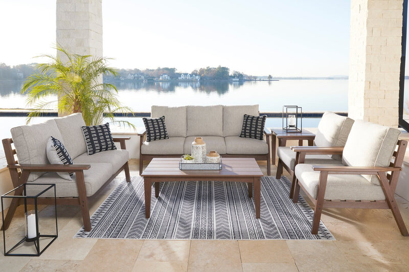 Nome Outdoor Patio Coffee Table - 48\"W, High Density Plastic, UV & Weather Resistant - Natural