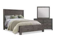 Koda 5pc Bedroom Set with Storage Bed, Dresser & Mirror, Wooden, Grey - Queen Size 