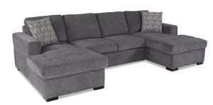 Legend 3-Piece Chenille Sleeper Sectional Sofa with Two Chaises - Pepper