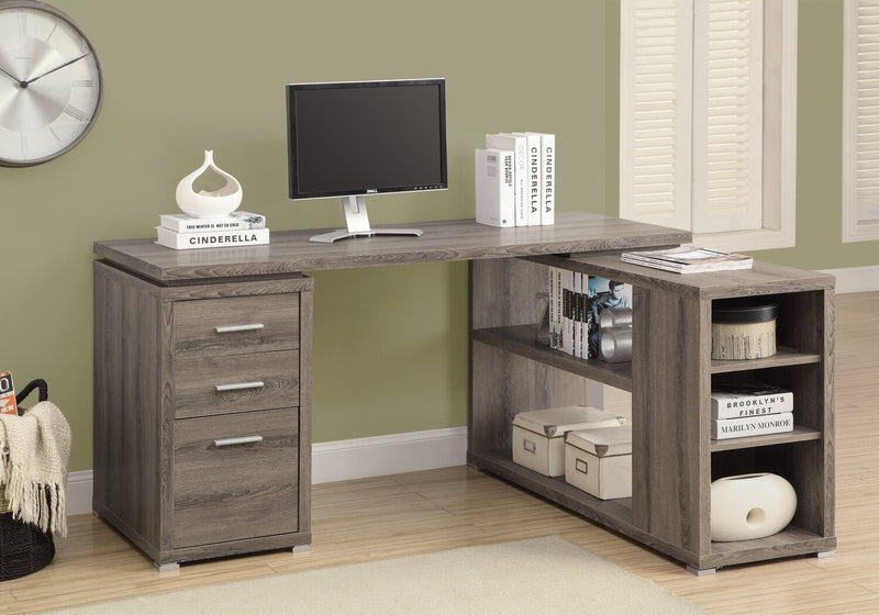 Rickey 60\" L-Shaped Corner Office Desk with 3-Drawers & Shelving - Taupe