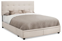 Minka Upholstered Storage Platform Bed in Beige Fabric, Tufted - Queen Size 