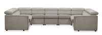 Savvy 5-Piece Linen-Look Fabric Sectional with Adjustable Headrests, Cupholders and USB Port - Grey 