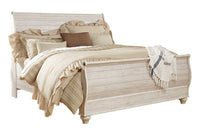 Willowton Sleigh Bed with Headboard & Frame, Whitewash - King Size 