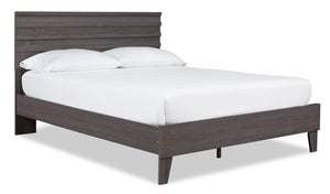 Emry Platform Bed with Headboard & Frame, Mid-Century Modern, Dark Grey - Queen Size