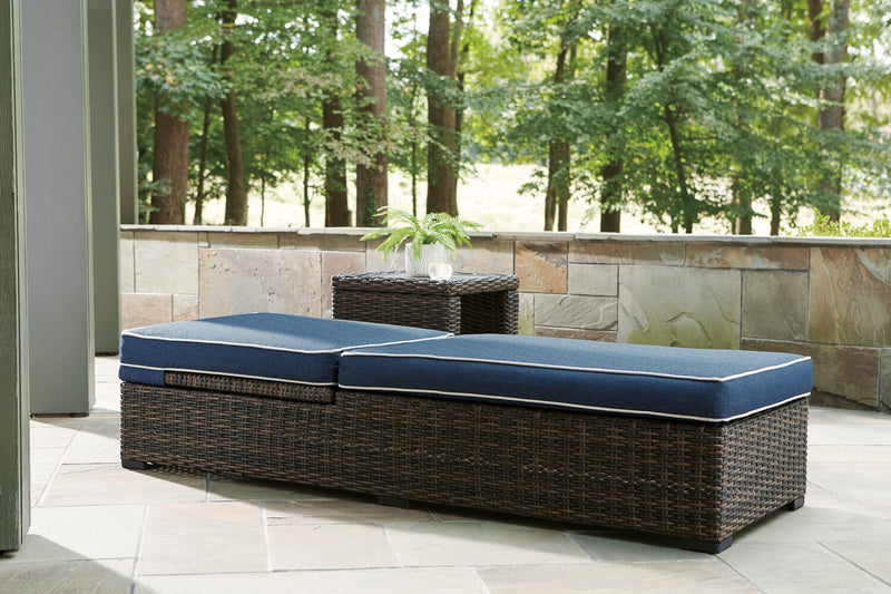 Hilo Outdoor Patio Lounger with Adjustable Backrest -UV & Weather Resistant - Brown/Blue