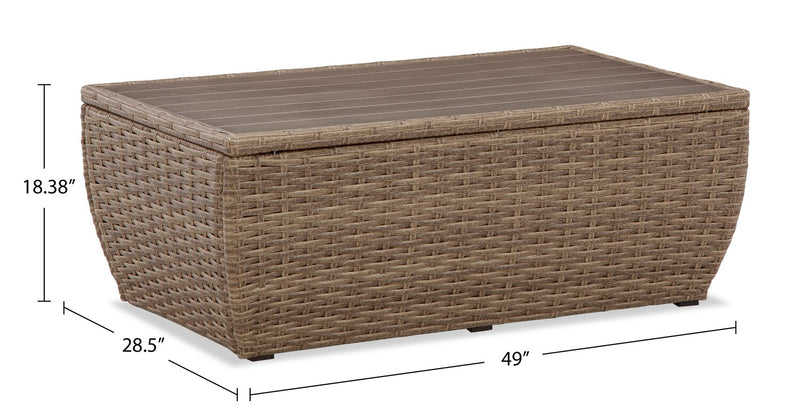 Cali Outdoor Patio Coffee Table - 49\"W, Hand-Woven Resin Wicker, UV & Weather Resistant - Natural