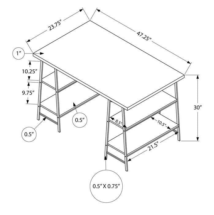 Jonnie 47.25\" Office Desk with Sawhorse-style Legs - Grey