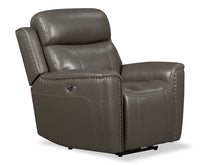 Quincy Genuine Leather Recliner - Grey 