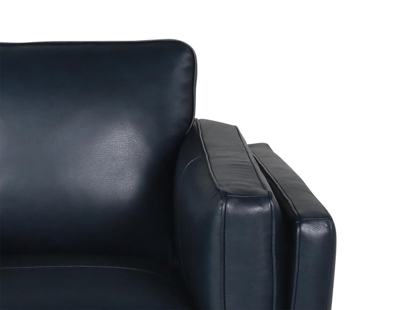 Vivia 63\" Genuine Leather Loveseat with Removable Seat Cushions and Wood Base - Navy Blue
