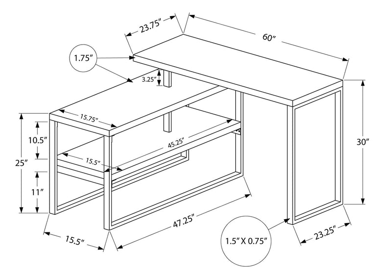 Andrea 60\" L-Shaped Office Desk with Shelf - Grey