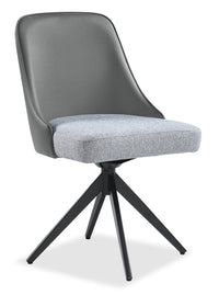 Bari Dining Chair with Vegan-Leather & Linen-Look Fabric, Swivel-Seat, Metal - Grey 