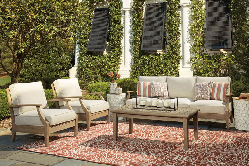 Juno Outdoor Patio Chair - Eucalyptus Wood & Nuvella Fabric, UV & Weather Resistant - Natural/Beige