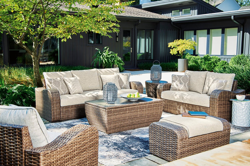 Cali Outdoor Patio Coffee Table - 49\"W, Hand-Woven Resin Wicker, UV & Weather Resistant - Natural