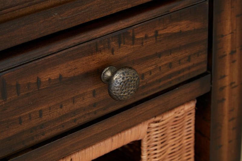 Cottage Lane 22\" Rustic End Table with Storage and Shelf - Dark Brown Wood