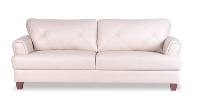 Chateau d’Ax Vita 87" 100% Genuine Leather Sofa with Diamond Pattern Stitching and Wood Legs - Smoke White | Sofa Vita de Château d’Ax de 87 po en cuir 100 % véritable avec coutures à motif de diamant et pattes en bois - blanc fumée