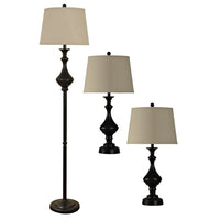 Julia Traditional Antiqued-Bronze 3-Piece Set, Floor and Two Table Lamps