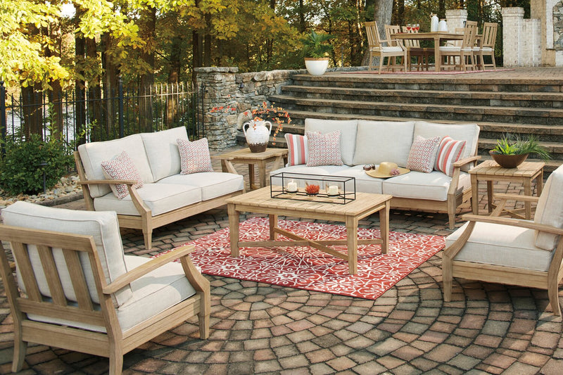 Juno Outdoor Patio Sofa - Eucalyptus Wood & Nuvella Fabric, UV & Weather Resistant - Natural/Beige