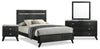 Atlas 6pc Bedroom Set with Bed, Dresser, Mirror & Nightstand, Mid-Century Modern, Black - Queen Size