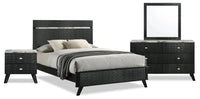 Atlas 6pc Bedroom Set with Bed, Dresser, Mirror & Nightstand, Mid-Century Modern, Black - Queen Size 