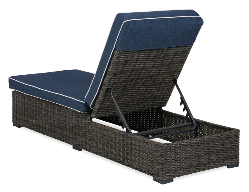 Hilo Outdoor Patio Lounger with Adjustable Backrest -UV & Weather Resistant - Brown/Blue