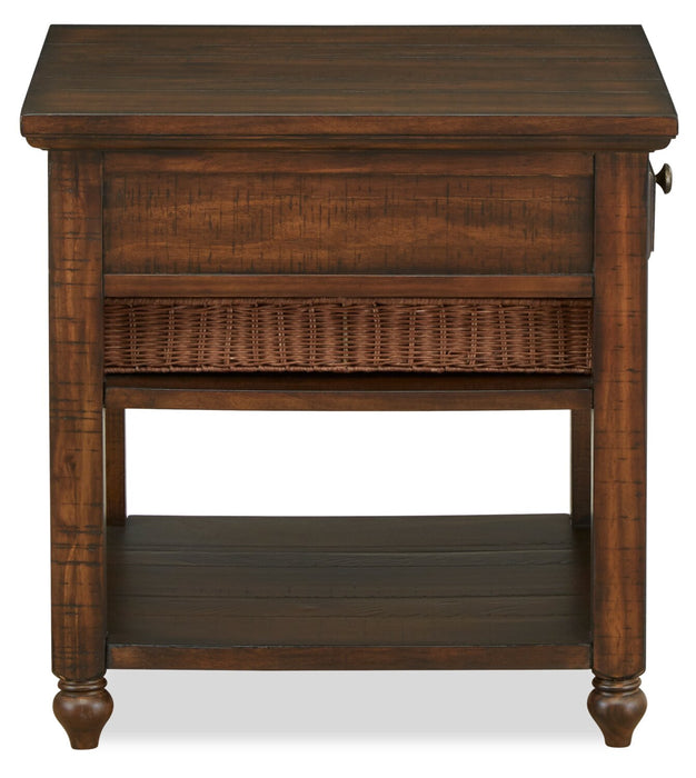 Cottage Lane 22\" Rustic End Table with Storage and Shelf - Dark Brown Wood