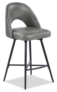 Kort & Co. Bay Counter-Height Stool with Swivel Seat, Vegan Leather Fabric, Metal - Grey 