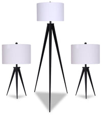 Skyler Matte Black 3-Piece Set, Floor and Two Table Lamps