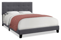 Tara Upholstered Bed in Grey Linen-Look Fabric, Button Tufted - Queen Size 