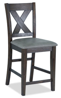 Tribeca Counter-Height Dining Chair with Vegan-Leather Fabric, Cross-Back - Grey/Brown 