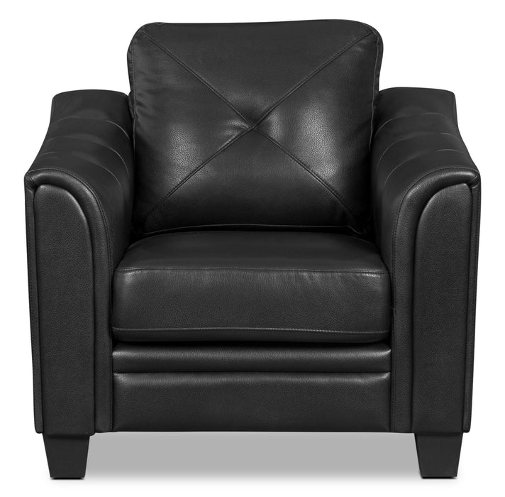 Andi 40\" Leather-Look Fabric Sofa with Button Tufting - Black