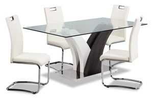 Tuxedo 5pc Dining Set with Table & 4 Chairs, Glass Top, Pedestal Base, 72