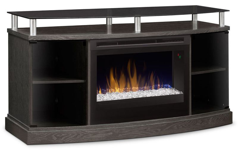 Windham 53\" TV Stand with Glass Ember Firebox – Silver