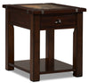 Roanoke 22\" Rustic End Table with Storage and Shelf - Dark Cherry Wood and Slate Inlay