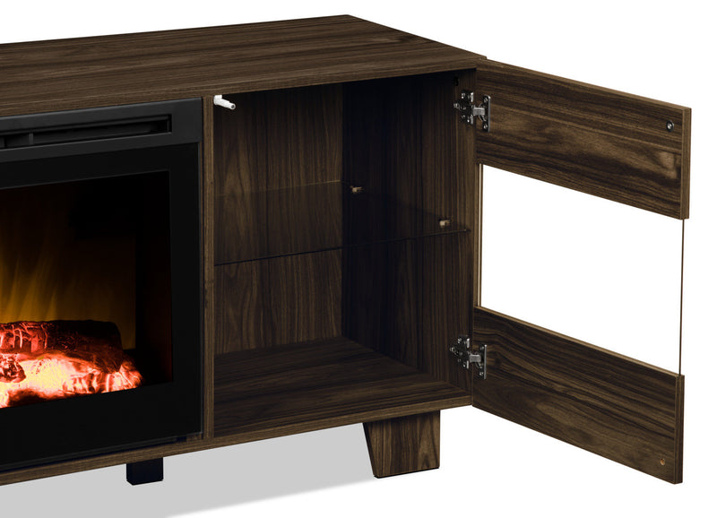 Max 62\" TV Stand with Log Firebox – Elm Brown