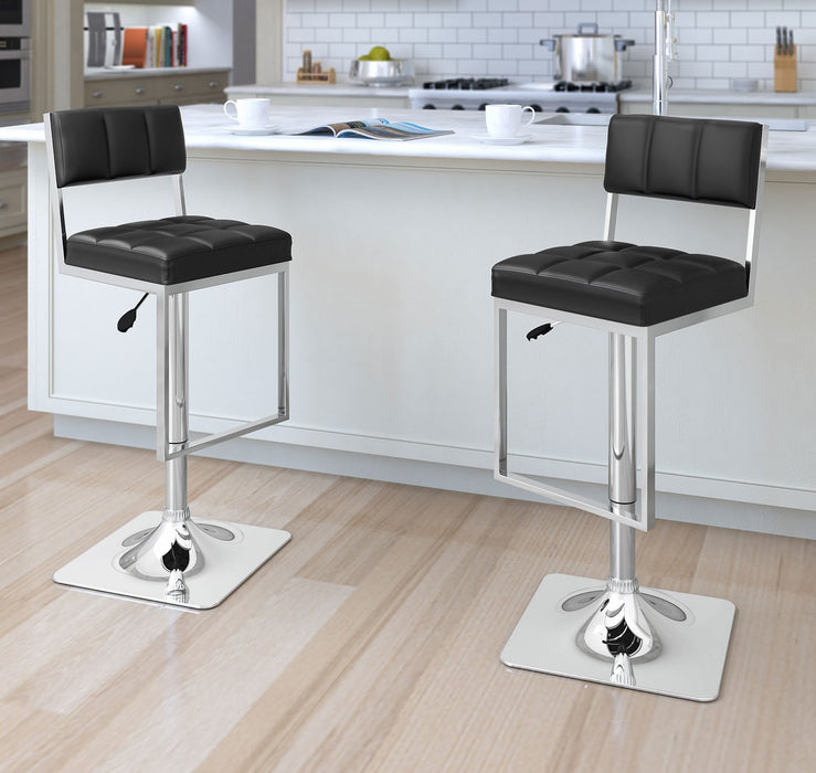 Square-Tufted Wide Adjustable Bar Stool, Set of 2 - Black