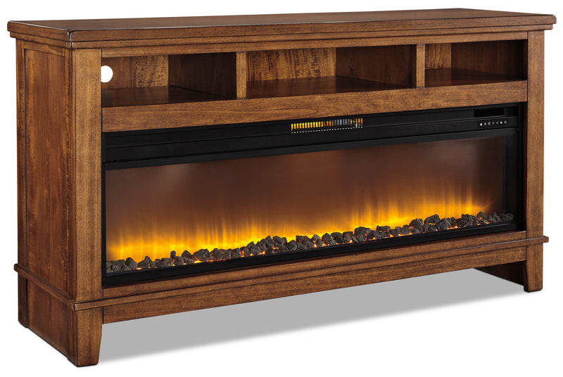 Ralene 64\" TV Stand with Glass and Rock Firebox