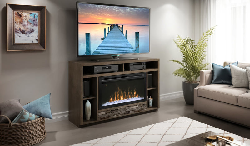 Arlington 60\" TV Stand with Glass Ember Firebox – Bordeaux